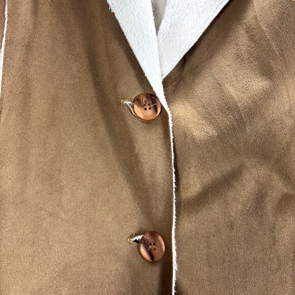 Vintage 90s/Y2K PSJ USA L.A. Tan Duster Coat Sherpa Interior Pipelined Trim M - Picture 4 of 7